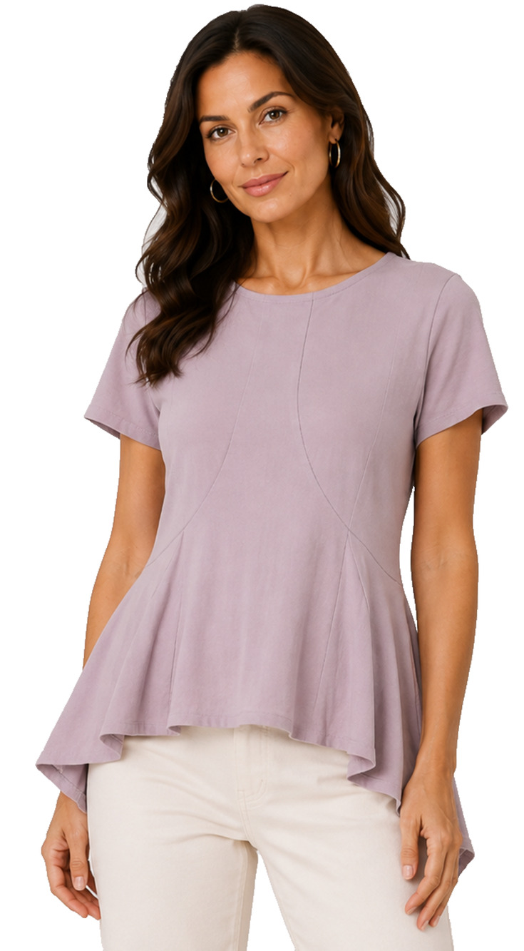 BCBG MAXAZRIA LAVENDER KNIT POPLIN PEPLUM BLOUSE TOP WOMENS SIZE L